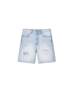 Шорты-бермуды с рваным денимом светло-синего цвета Bershka