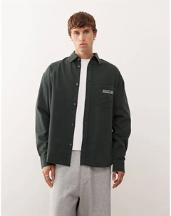 Рубашка свободного кроя с длинными рукавами и вышитым текстом темно-зеленого цвета для будних дней Weekday