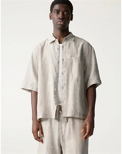 Рубашка свободного кроя из 100% льна бежевого цвета Pull & bear