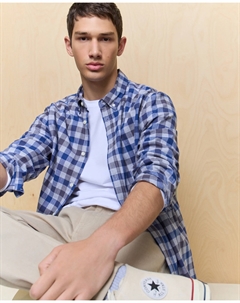 Мужская рубашка с длинным рукавом в клетку, синий Easy wear