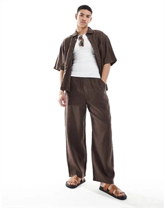 Спортивные брюки из 100% льна коричневого цвета Pull & bear