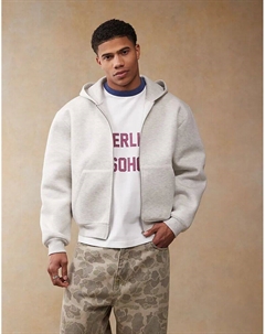 Толстовка свободного кроя из плотной ткани с капюшоном на молнии серого цвета с меланжевым оттенком Asos design