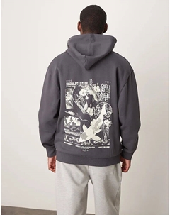 Толстовка с принтом на спине и вышивкой на груди серого цвета Asos design