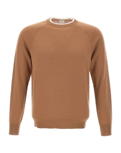 Шерстяной свитер с ребристым подолом, коричневый Eleventy