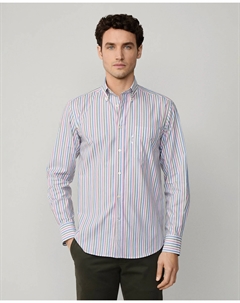 Мужская хлопковая рубашка в разноцветную полоску клубного кроя Façonnable, розовый