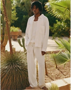 Белые спортивные брюки из льняной смеси Pull & bear