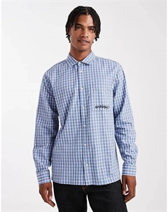 Рубашка классического кроя в клетку с вышивкой на груди синего цвета Asos design