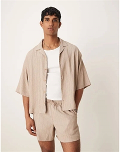 Текстурированная свободная рубашка свободного кроя Revere бежевого цвета от Asos design