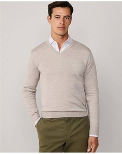 Мужская майка с V-образным вырезом из мериносовой шерсти и шелка, окрашенная в готовом виде, бежевый Hackett