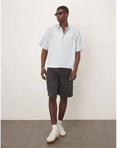 Укороченная рубашка свободного кроя из поплина синего цвета Asos design