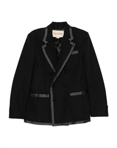 Двубортный пиджак с отделкой в горошек, черный Valentino garavani