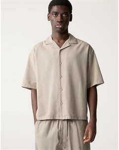 Рубашка с короткими рукавами из льняной смеси цвета охры Pull & bear