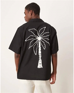 Черная рубашка с мягким воротником, принтом пальм на груди и спине Asos design