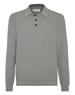 Рубашка Rib-knit polo sweater, серый Brunello cucinelli