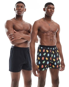 Комплект из двух пар трусов-боксеров с принтом мармеладных мишек черного цвета Asos design