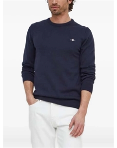 Свитер с круглым вырезом и вышитым логотипом, синий Gant