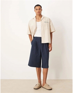 Свободные шорты-бермуды из льняного материала темно-синего цвета Asos design