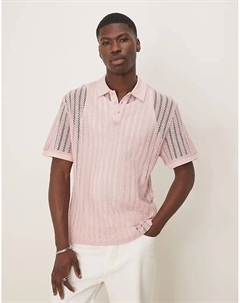 Свободное поло свободного кроя со спущенным плечом, розовая вязка крючком Asos design