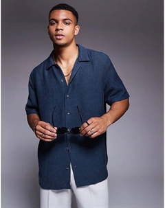 Рубашка свободного кроя темно-синего цвета с текстурой Asos design