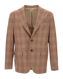 Клетчатый блейзер с узкими лацканами, коричневый Eleventy