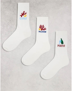 3 Пары носков с рисунком белого цвета Asos design