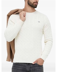 Свитер с круглым вырезом, связанный косами, белый Gant