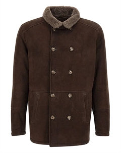 Двубортная куртка с воротником из овчины, коричневый Barba