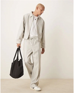 Элегантные широкие брюки из серой фактурной ткани с узором "слюнявчик" Asos design