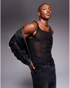 Майка с квадратным вырезом и облегающим кроем из черной сетки Asos design