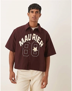 Рубашка свободного кроя с принтом спереди бордового цвета Asos design