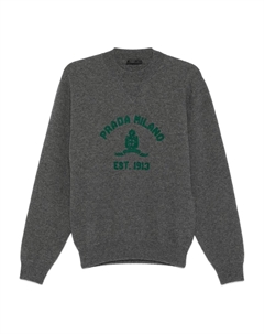 Вышитый свитер с круглым вырезом, серый Prada