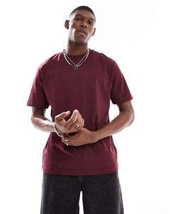 Футболка свободного кроя бордового цвета Only & sons