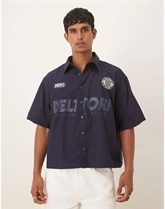 Рубашка свободного кроя со спортивным принтом темно-синего цвета Asos design