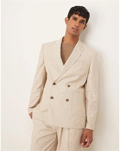 Льняной облегающий пиджак в полоску цвета камня Asos design