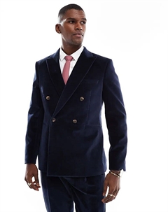 Тонкий пиджак из лёгкого тёмно-синего бархата — NAVY Asos design