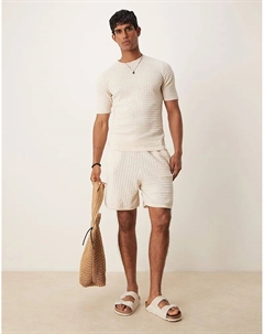 Трикотажные вафельные шорты кремового цвета Asos design