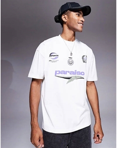 Футболка свободного кроя со спортивной графикой кремового цвета Asos design