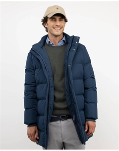 Длинный мужской пуховик с капюшоном, синий El ganso