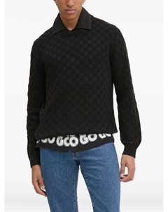 Джемпер с круглым вырезом и текстурированным узором, черный Hugo