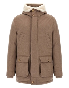 Стеганая парка с деталями из овчины, коричневый Brunello cucinelli