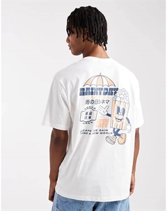 Футболка свободного кроя с принтом «Дождливый день» на спине белого цвета Only & sons