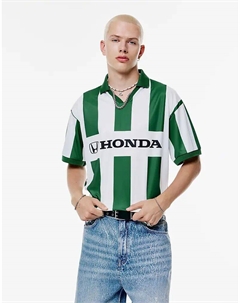 Футболка-поло с логотипом Honda зеленого/бежевого цвета Pull & bear