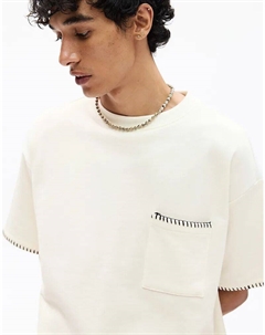 Футболка белого цвета с контрастными швами Pull & bear