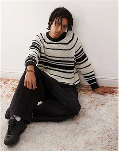 Свободный свитер открытой вязки в бежевую полоску на каждый день Weekday