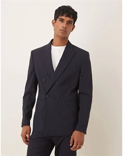 Двубортный узкий пиджак темно-синего цвета Asos design