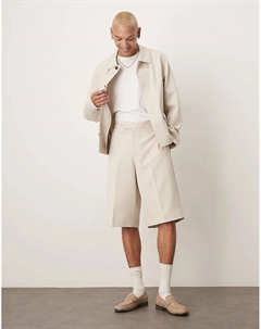 Элегантные шорты-бермуды из саржи цвета песочного с эластичной талией Asos design