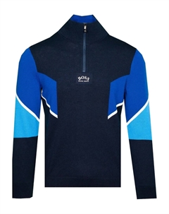 Свитер с цветными блоками и застежкой-молнией на четверть длины, синий Hugo