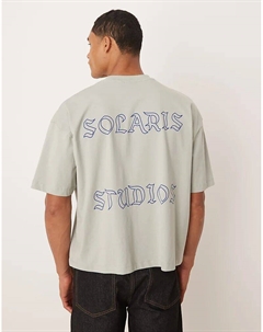 Футболка свободного кроя с графическим текстом спереди и сзади светло-серого цвета Asos design