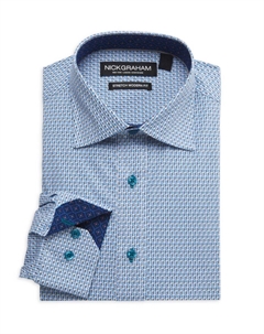Рубашка-стрейч Modern Fit с геометрическим принтом, цвет Aqua Nick graham