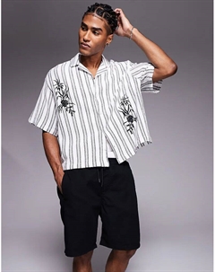 Рубашка свободного кроя с вышивкой в черном и бежевом цветах Asos design